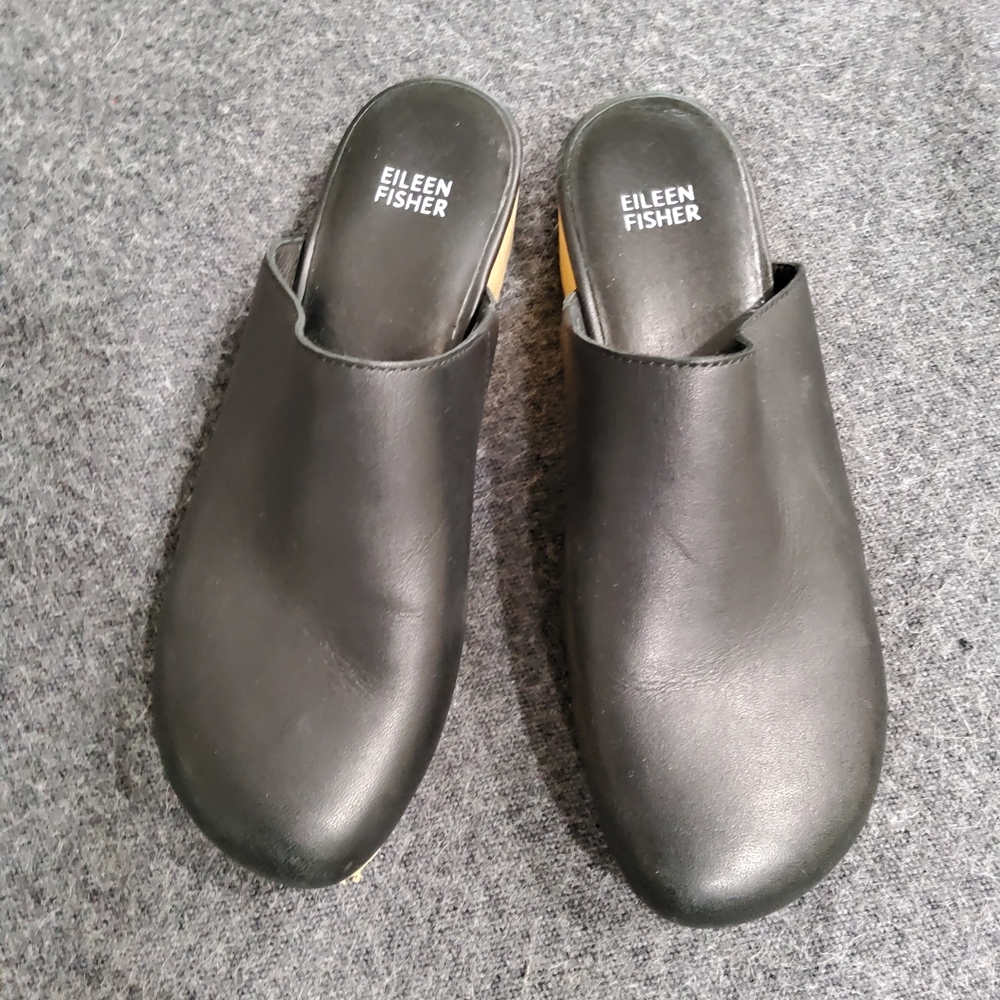Eileen Fisher Black Leather Clogs Shoes Size 8